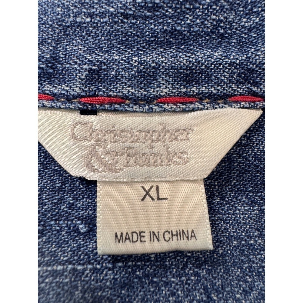 Christopher & Banks Denim Shirt XL Women Blue Cottage Core Coffee Embroidered - Picture 6 of 10